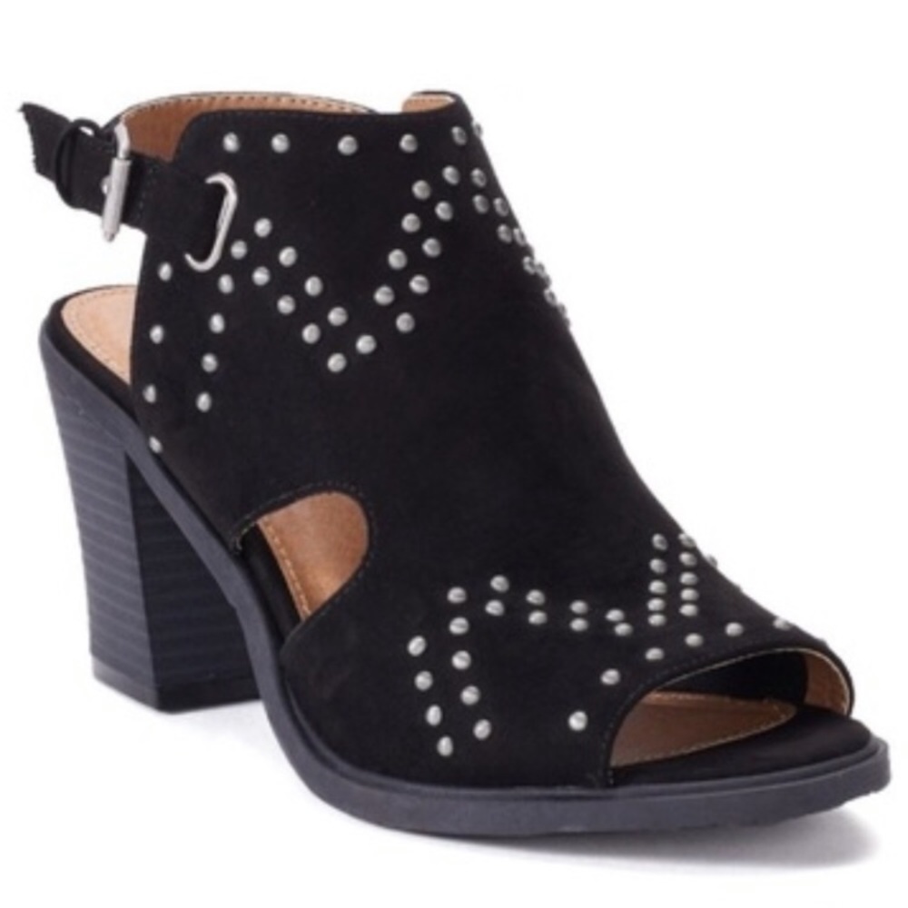 SO Peep Toe Heels /‎ Studded / black faux suede